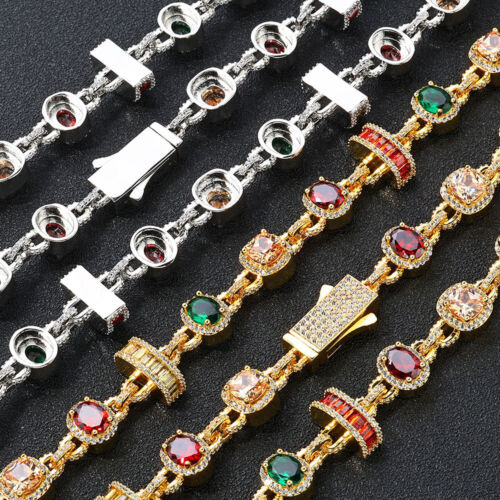 Collana Catena Tennis Personalizzata Bracciale Gemme Colorate Gioielli Uomo Donna Regalo - Foto 14 di 22