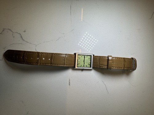 Breda Virgil Tank Watch Unisex 26mm Silver Tone Tank Green Dial New Battery b1 - Picture 8 of 9
