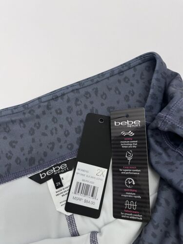 Bebe Women Jogger Pants 2X Gray Blue Smoke Leopard Pocket Silver Logo Activewear - Picture 4 of 17