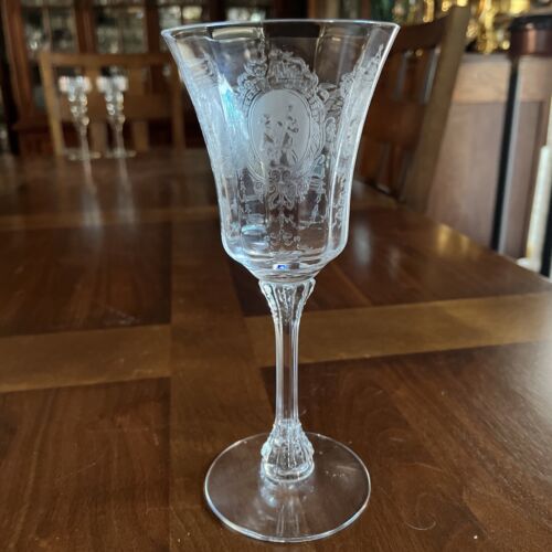 Two (2) Heisey Minuet Clear Etched 8 1/4” Tall Stemmed Glasses Goblets - Picture 2 of 8