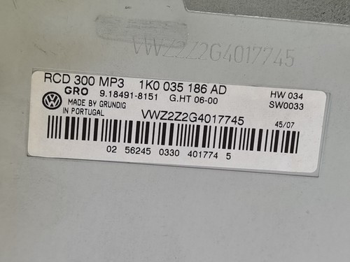 1K0035186AD SISTEMA AUDIO / RADIO CD / 2219087 PARA VOLKSWAGEN PASSAT BERLINA 3 - Imagen 3 de 10