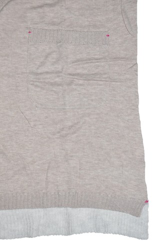 LABEL Damen V-Ausschnitt Brusttasche Baumwolle loser Pullover, nackte vorne/cremefarbene Rückseite, M - Bild 5 von 5
