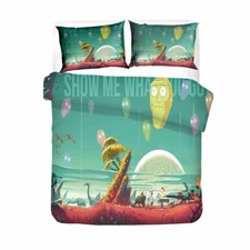 Single Double Queen King Bed Quilt Doona Duvet Cover Set Black Rick and Morty