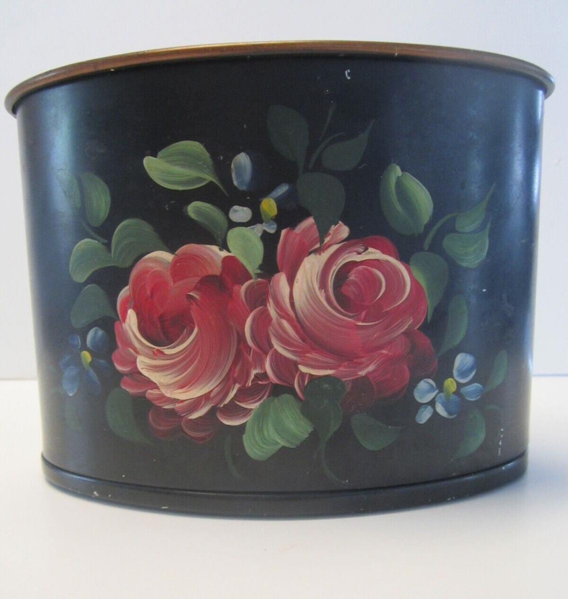 Red Floral Handpainted Metal Bin / Planter Red Floral Handpainted Metal Bin / Planter