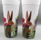 Set Of 2 Pier 1 Easter Bunny Tumbler Glasses Hand Painted Spring Rabbit