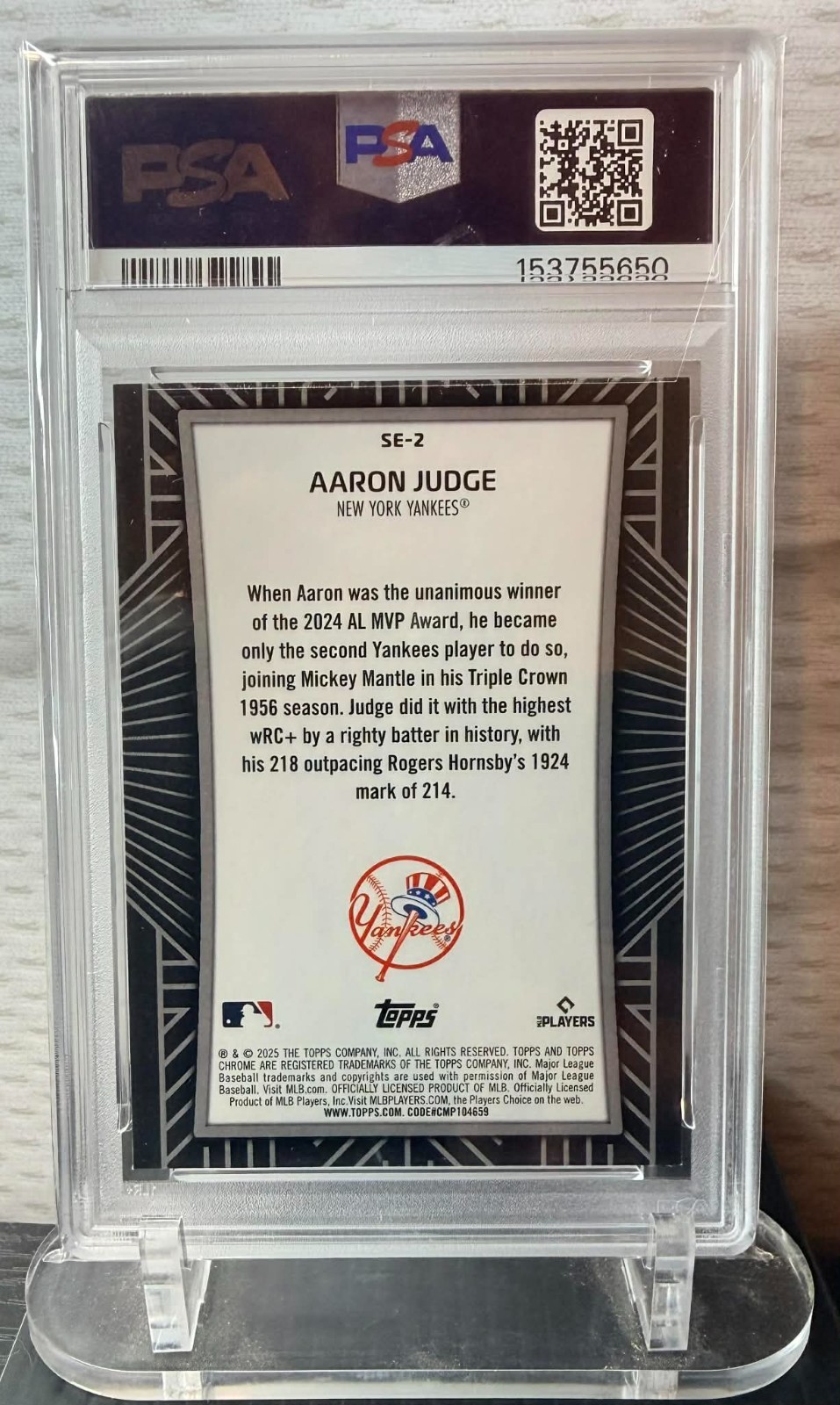 2025 Topps Chrome Aaron Judge Shadow Etch  #SE-2 Case Hit PSA 9 Yankees view 2