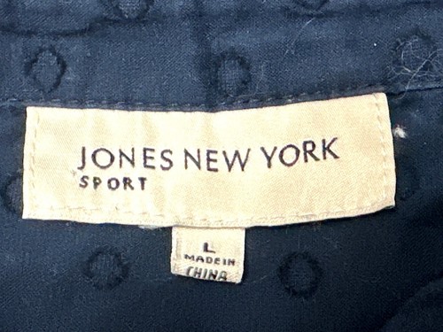 Jones New York Sport Large Navy Blue Circle Pattern Button Up Top Urban Heritage - Picture 8 of 16