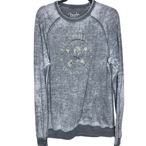 Lucky Brand Fender Burnout Shirt LARGE Sweatshirt Vintage Wash Rock & Roll Skull