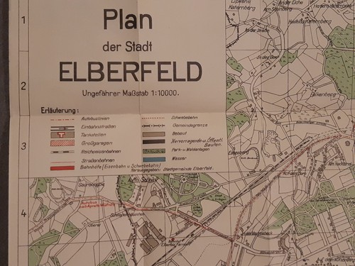 Uralte Landkarte Wuppertal Elberfeld mit Verkehrs-Karte,Kleinbahn,Eisenbahn 1927 - Picture 2 of 8