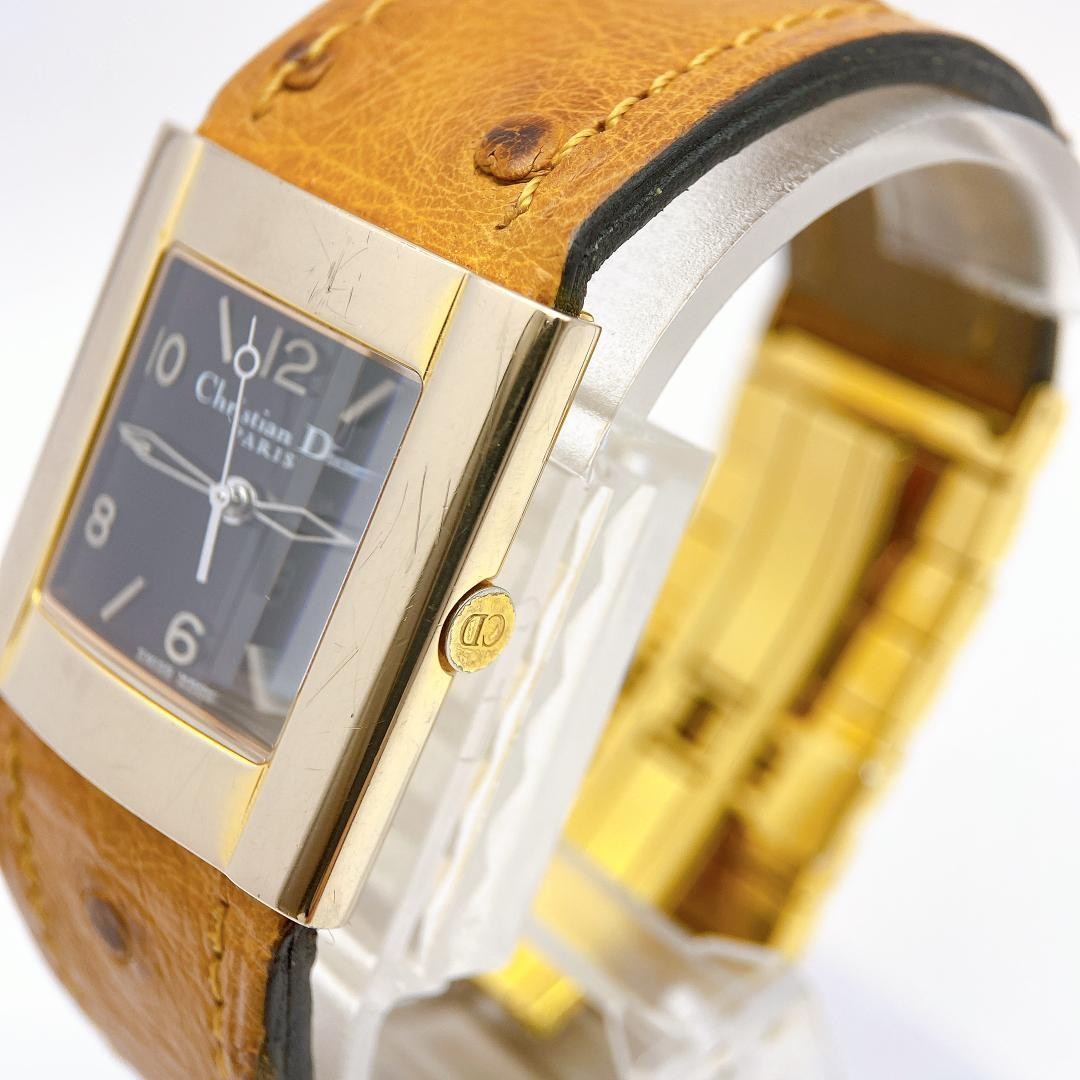 Christian Dior ゴールドスクエア腕時計 Dior Square Black Dial Watch Gold Genuine [New Battery] | eBay