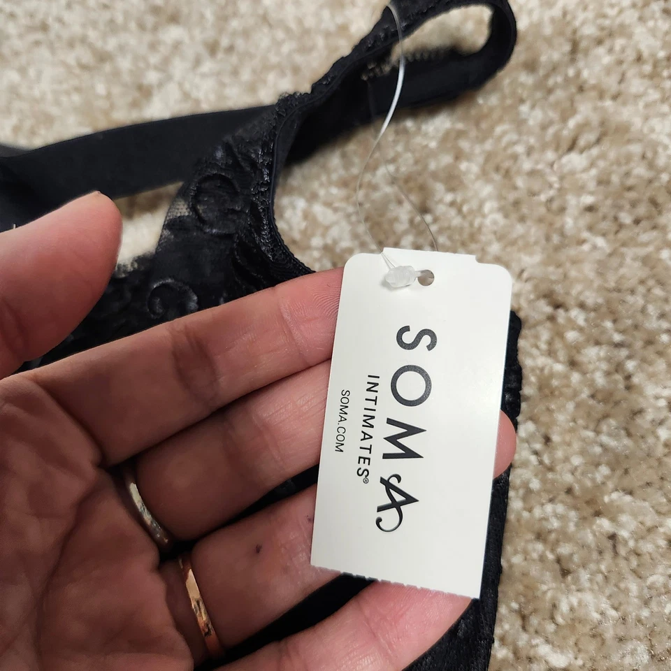 Sutiã Soma Sensuous Renda Sem Forro Preto 38DD Underwire Bordado Transparente Novo com etiquetas - Imagem 4 de 4