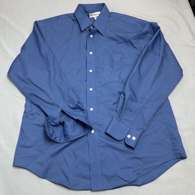 Yves Saint Laurent Shirt Mens Large Blue Solid Dress Business Office Pocket