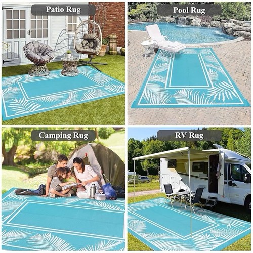 Waterproof Outdoor Rug 9x12ft Reversible Boho Plastic Straw Patio Deck Camping - Picture 5 of 5