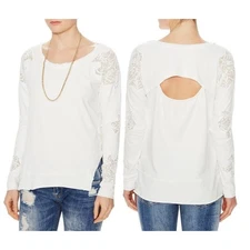 Free People NWOT Outer Sunset Ivory Lace Inset Grandpa Jersey Knit Top $88 Small