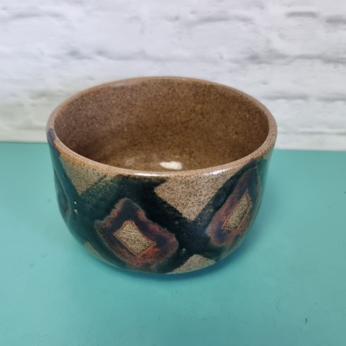 Vintage Artist Signed Pottery Bowl Mini Dish 1983 Brown Diamond Glaze Coins - Bild 4 von 9