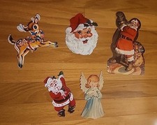 Christmas Diecuts Cutouts Vintage Decorations LOT Of 5 Santa Angel Reindeer