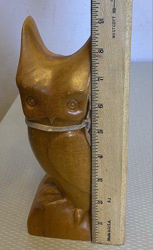 Figura de búho de madera tallada Cherokee Qualla reserva india etiqueta NC firmada 9" de colección - Imagen 18 de 21