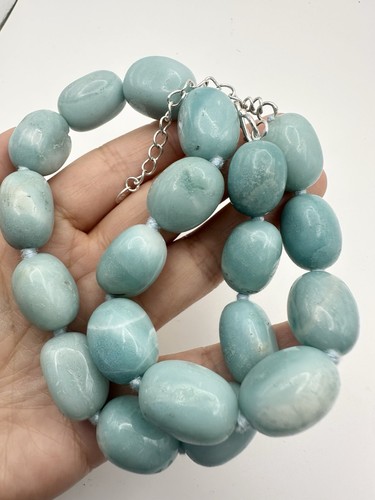 GSJ 925 Sterling Silver Amazonite Chunky Beaded Necklace 19” - Picture 2 of 9