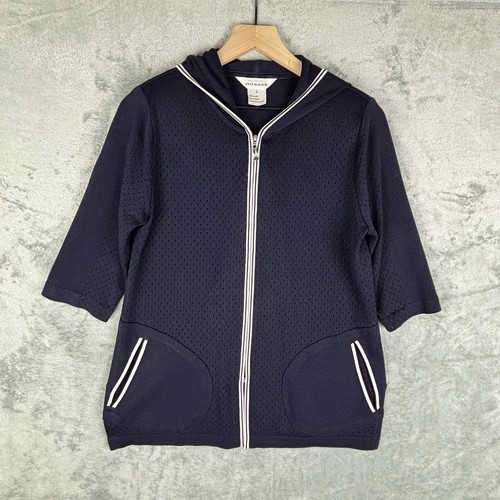 Exclusively Misook Jacket Womens Large Blue Mesh Zip Up Hooded Cardigan Vintage