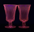 Fostoria Jamestown Pink Depression Glass Water Goblets Pair Selenium Glow