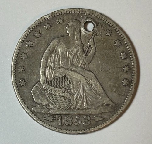 1853 Arrows & Rays Seated Liberty Half Dollar 50c One Year Type Coin XF Details