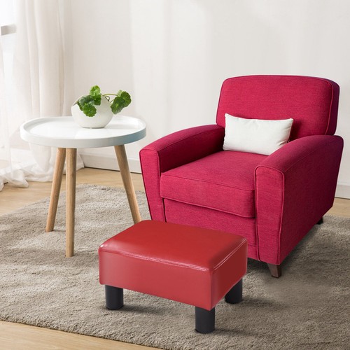 Small Ottoman PU Leather Footrest Modern Footstool Rectangular Stool Red - Picture 5 of 9