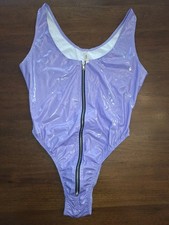 Shiny Light Purple Latex Leotard Bodysuit Nylon Spandex size L Excellent