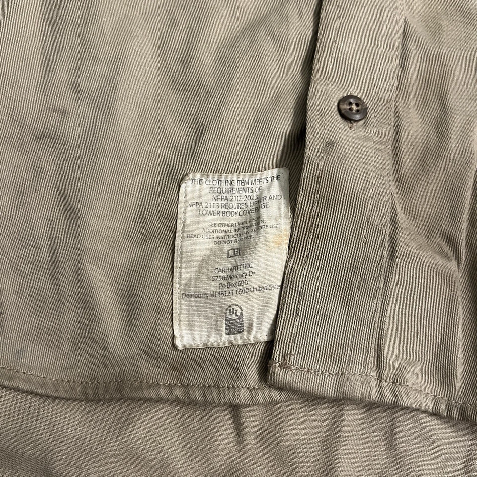 Camisa de trabajo Carhartt FR resistente al fuego para hombre XL beige manga larga abotonada Foto 4 de 4