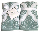 Deborah Connolly Fingertip Towels Green White Chenille Sculptured Set of 2