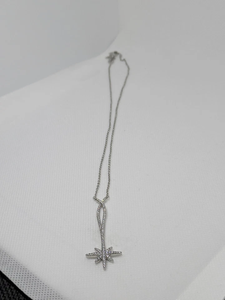 Collar Estrella Brillante Relleno Oro Blanco 16-18" Ajustable para Mujer con Circonita Vvs Foto 4 de 4