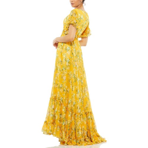 Mac Duggal Womens Yellow Floral Print Chiffon Maxi Dress Gown 16 BHFO 9685 - Picture 2 of 2