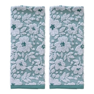 SKL Home Floral Jacquard 100% Cotton 2pc Hand Towel Set, Reversible & Decorat...