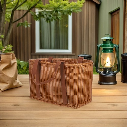 Handwoven Woven Basket With Handles Decorative Rustic Basket For Beach Picnic - Bild 3 von 12