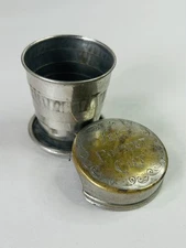 Antique 19th Century Campaign Collapsing Metal Travelling Vest Pocket Cup USA?