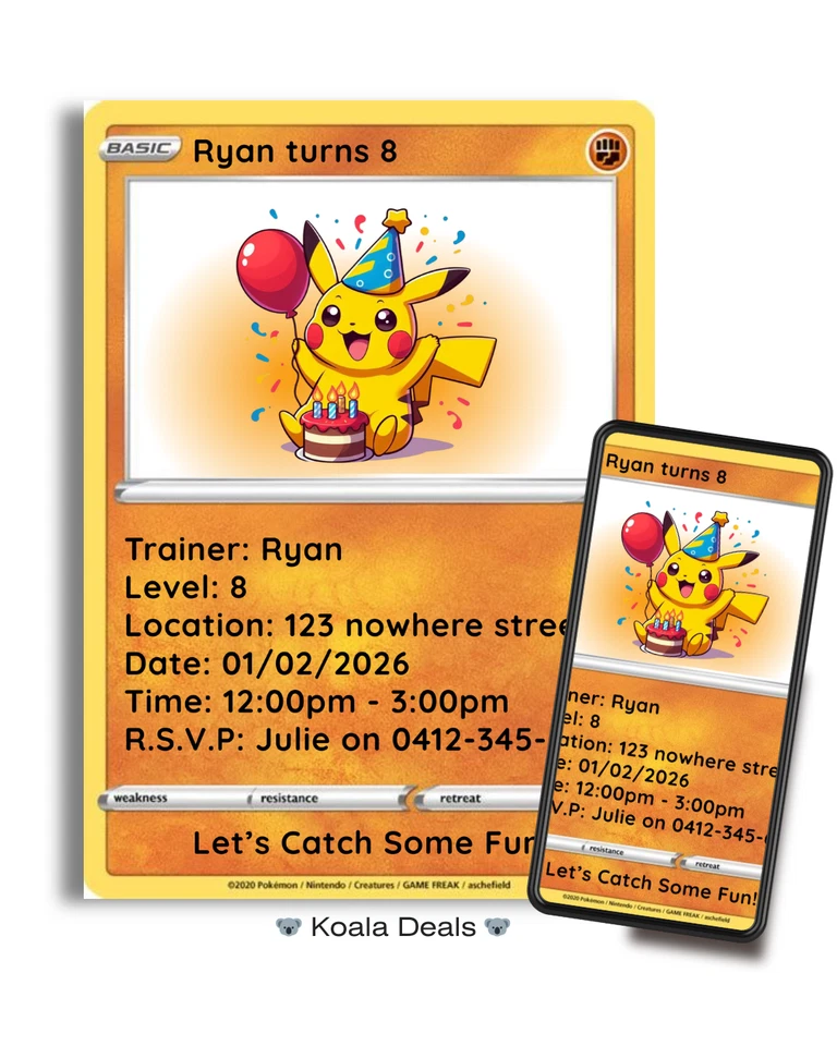 Tarjeta Pokemon Cumpleaños Fiesta Digital Invitación Personalizada - Cualquier Edad Foto 2 de 4