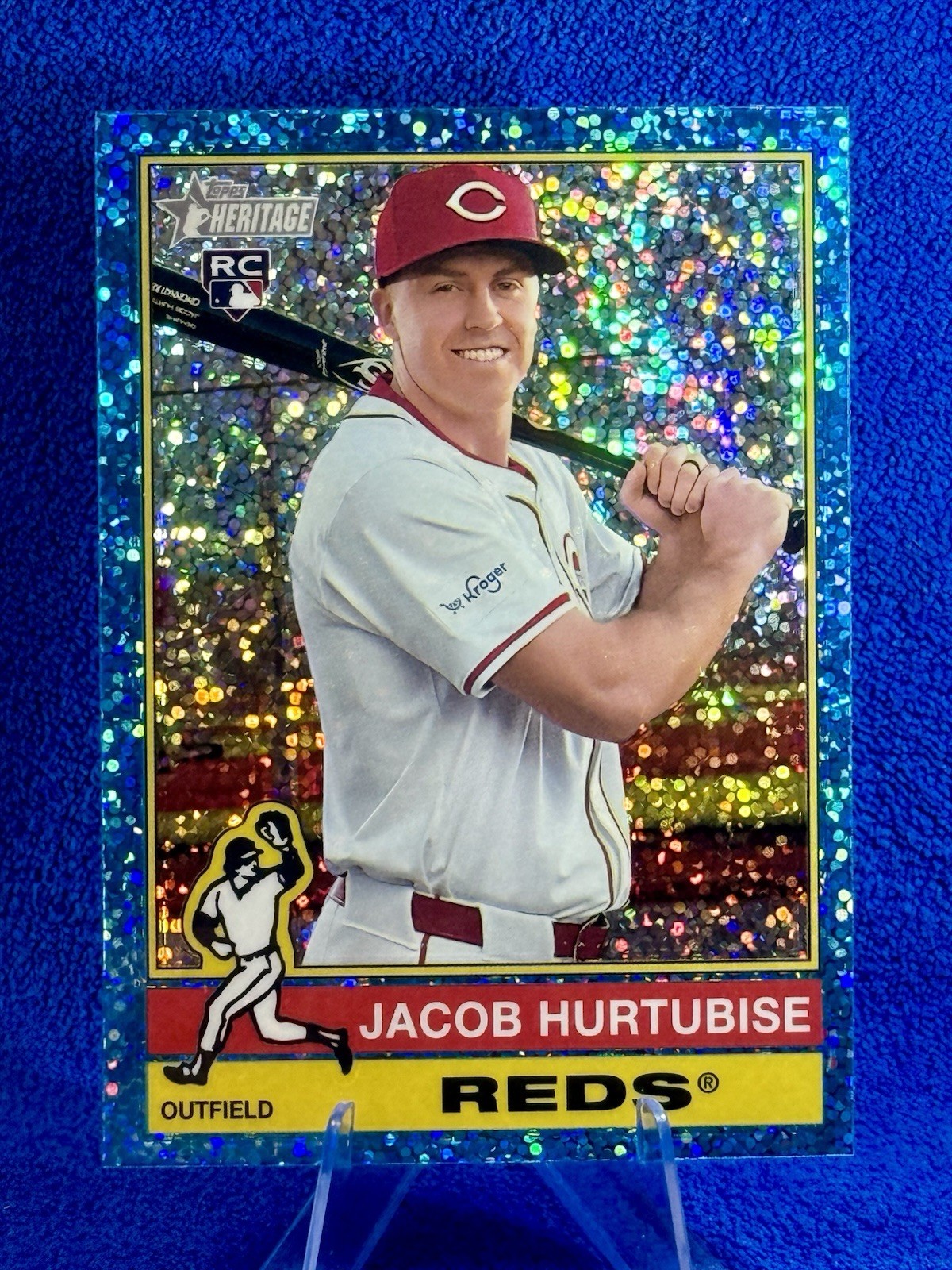 2025 Topps Heritage Chrome Light Blue Sparkle #124 Jacob Hurtubise Reds
