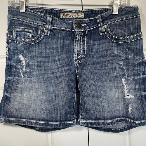 BKE Stella Distressed Denim Jean Shorts White Stitching Pockets Blue - Picture 3 of 10