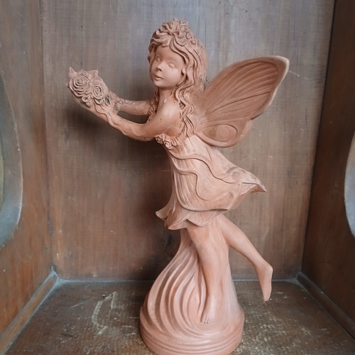 VTG 14" FAIRY HOLDING FLOWER GARDEN STATUE CERAMIC MOLD IUC - Picture 18 of 24