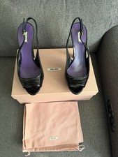 Miu Miu Black Patent Leather Heels Size 38.5 Made In Italy Pre-Owned with Box