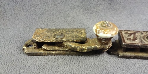 2 1890s Victorian Window Sash Lock Ceramic Knob Eastlake? Antique Hardware Lot - Picture 9 of 12