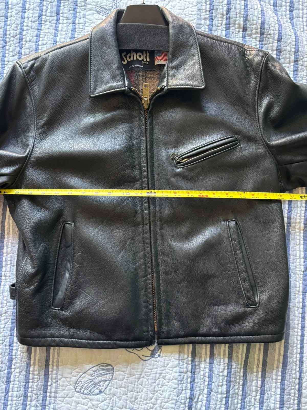 Schott 681 Leather Single Rider Jacket Size 44 Black Collar Flannel Tartan Lined image 17