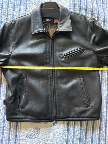 Schott 681 Leather Single Rider Jacket Size 44 Black Collar Flannel Tartan Lined image 17