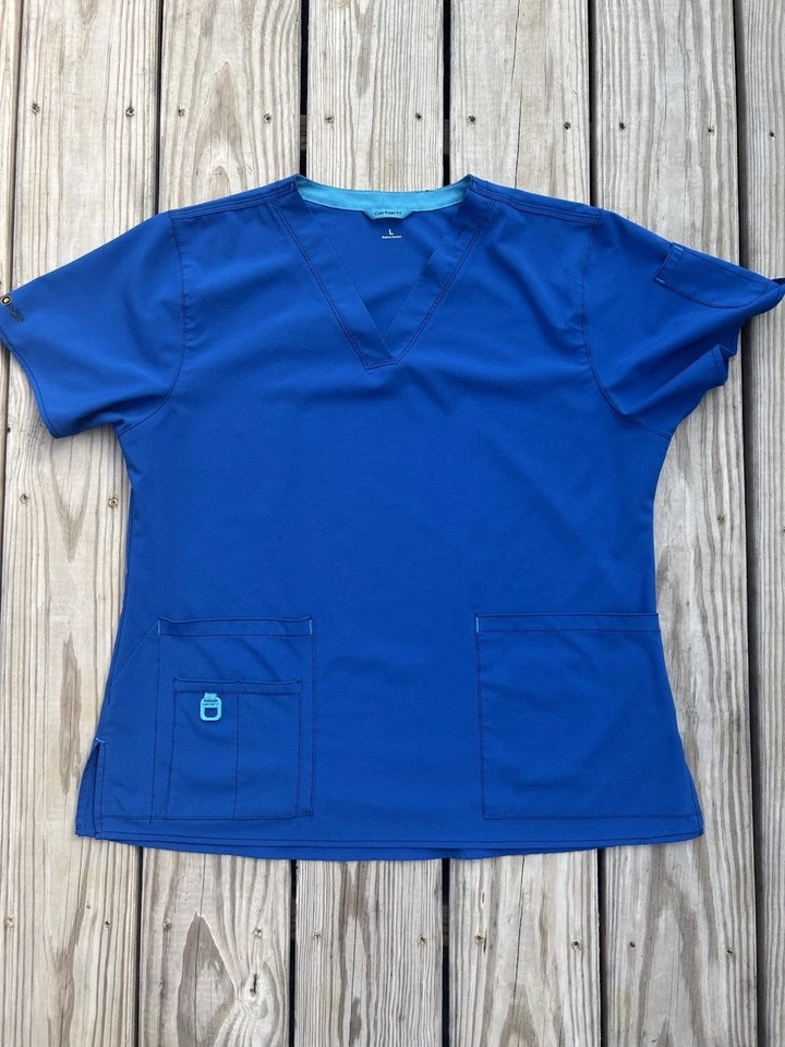 CARHARTT BLUE SET FORCE WORKFLEX CARGO SCRUB SET TOP LARGE BOTTOM IS L PETITE - Image 2 of 4