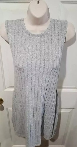 Ladies Ribbed Sleeveless Crew Neck Cotton Bodycon Tank Dress Gray Sz 12 - Picture 7 of 12