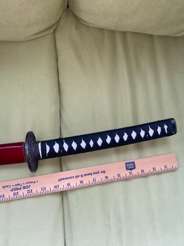 40“ VINTAGE SAMURAI SWORD RED WOOD SHEATH AND WRAPPED HANDLE EXQUISITE BEAUTY - Picture 3 of 9