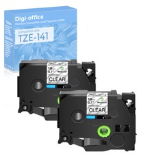 2PK Compatible with Brother P-Touch TZ141 Tze141 Black on Clear Label Tape 18mm