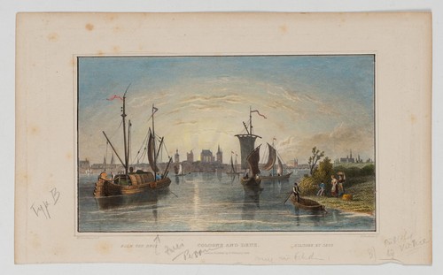 W. TOMBLESON (*1795), Flussszene bei Köln, Stahlstich Romantik Landschaft - Bild 2 von 5
