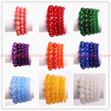 Natural 6/8/10/12/14mm Multicolr Jade Gems Round Beads Stretch Bracelet 7.5''