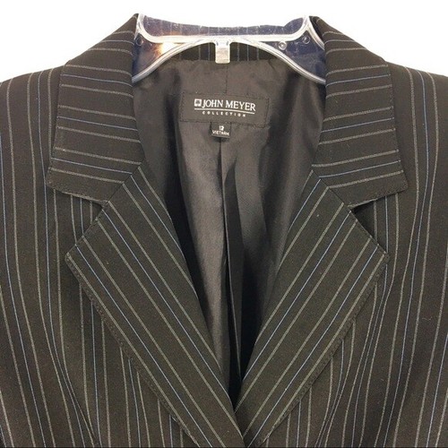Academia Black Blue Pinstriped Boyfriend Jacket Blazer Womens Sz 12 John Meyer - Picture 3 of 8