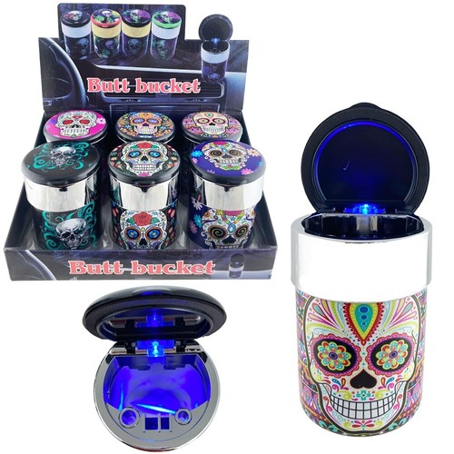 Portable Car Travel Cigarette Cylinder Candy Skull Ashtray Holder Cup LED Light - Picture 3 of 3